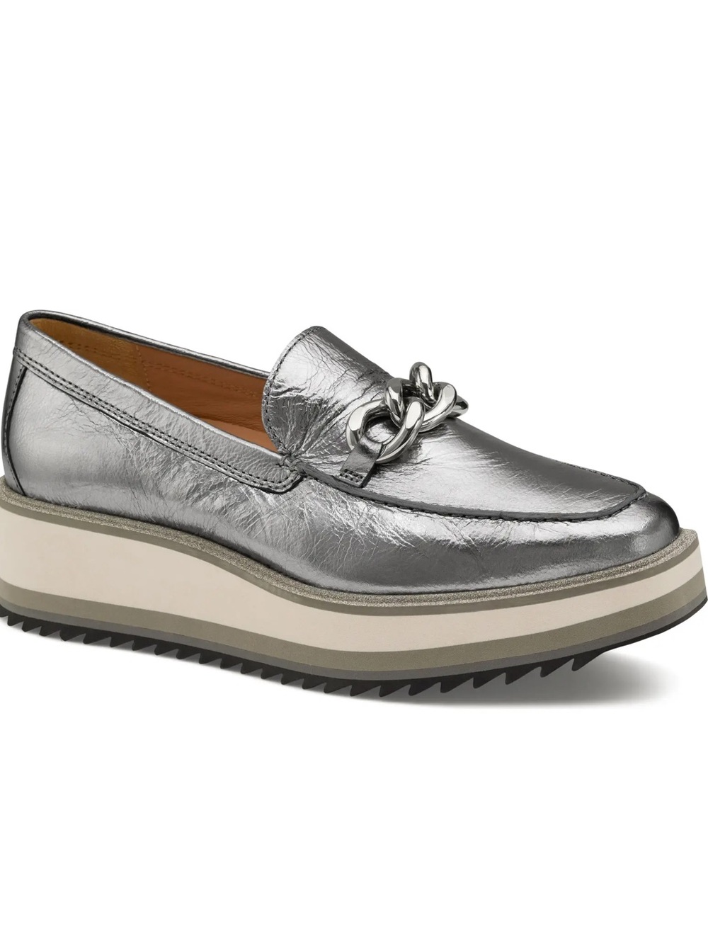 Johnston & Murphy Gracelyn Chain Loafer Silver Metallic Sheepskin 10 M